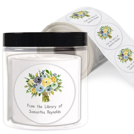 Yellow and Blue Bouquet Library Round Stickers in a Jar